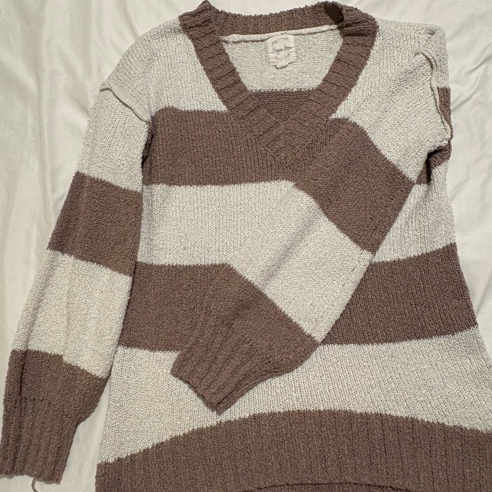 Hippie Rose Brown and Cream V-Neck Sweater